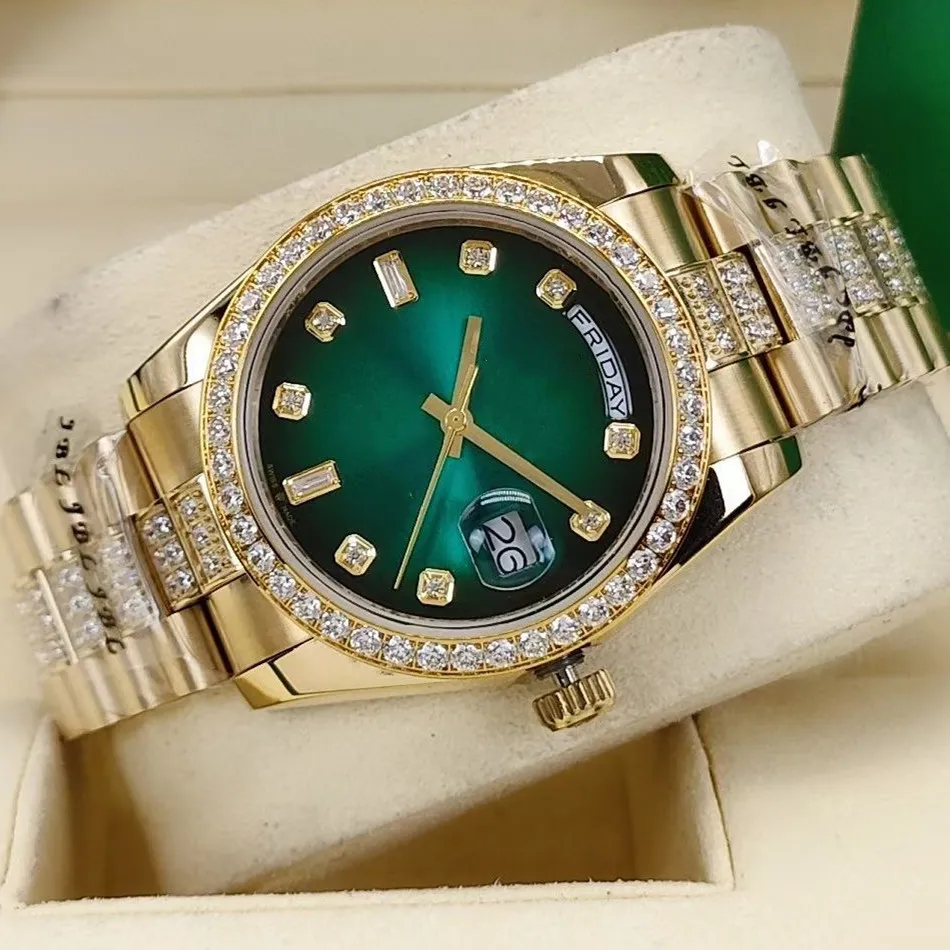 Luxury Watch Montre High Quality Men's Gold Watch 36mm Designer i mekaniskt stål med kalenderfunktion och diamantband W280L