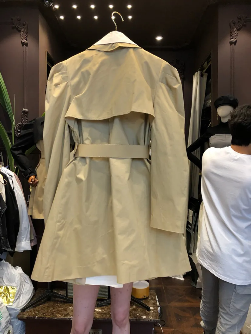 [EWQ] Frühling Koreanisches Japan Design Zweireiher Langer Graben Top Mode Damen Patchwork Windjacke Khaki Oberbekleidung 210423