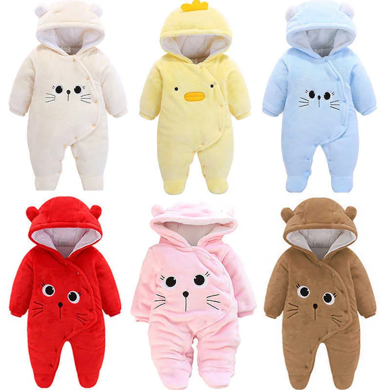 HH Baby Winter Warm Romper Born Girls Global Flanelle Garçons Automne Combinaison à manches longues Costume 3-12 mois Pyjama d'ours pour bébé 210816