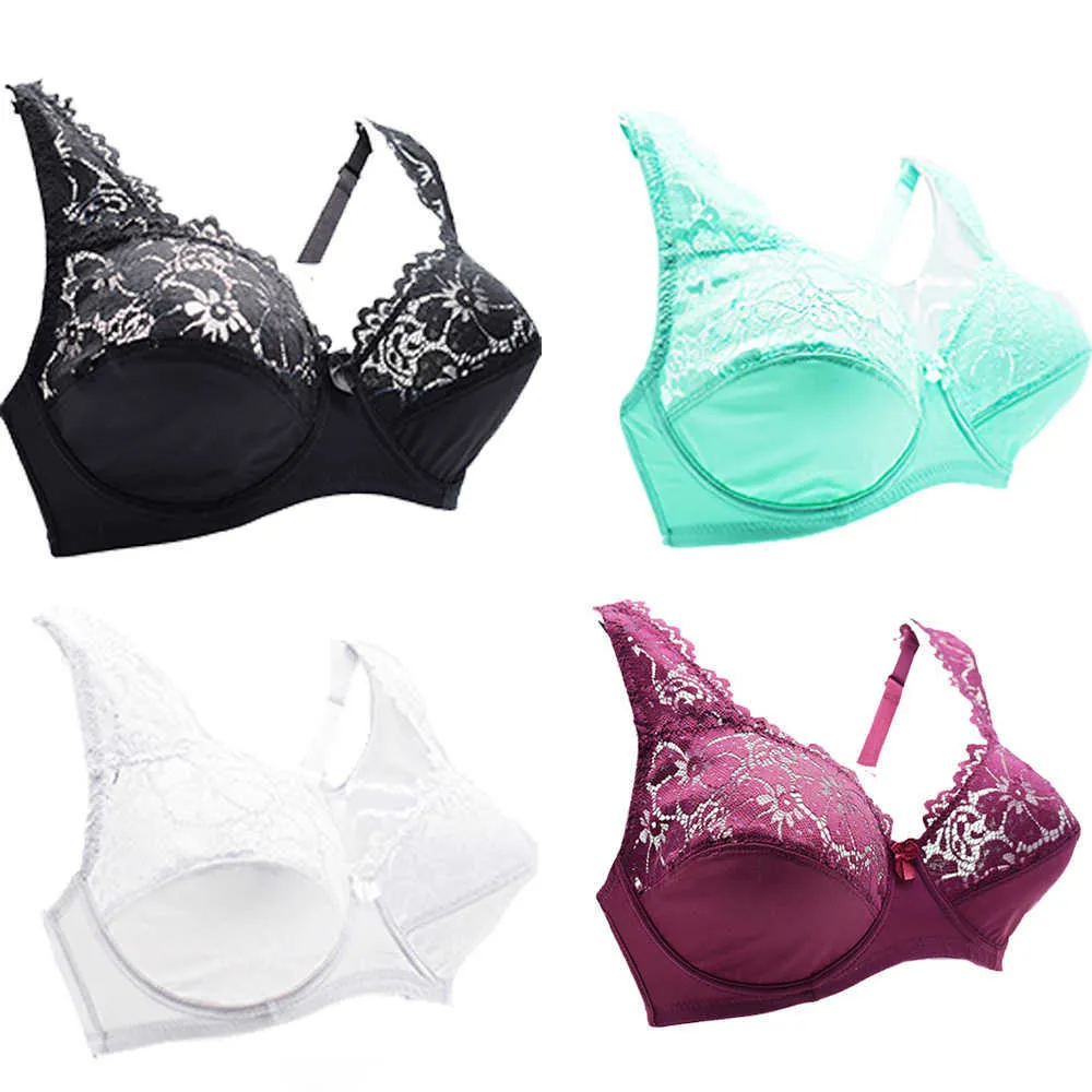 Femmes Floral Soutien-Gorge En Dentelle Sans Doublure Perspective Soutien-Gorge Lingerie Sexy À Armatures Bralette Sous-Vêtements Plus La Taille Bras B C D E F Coupe 210728