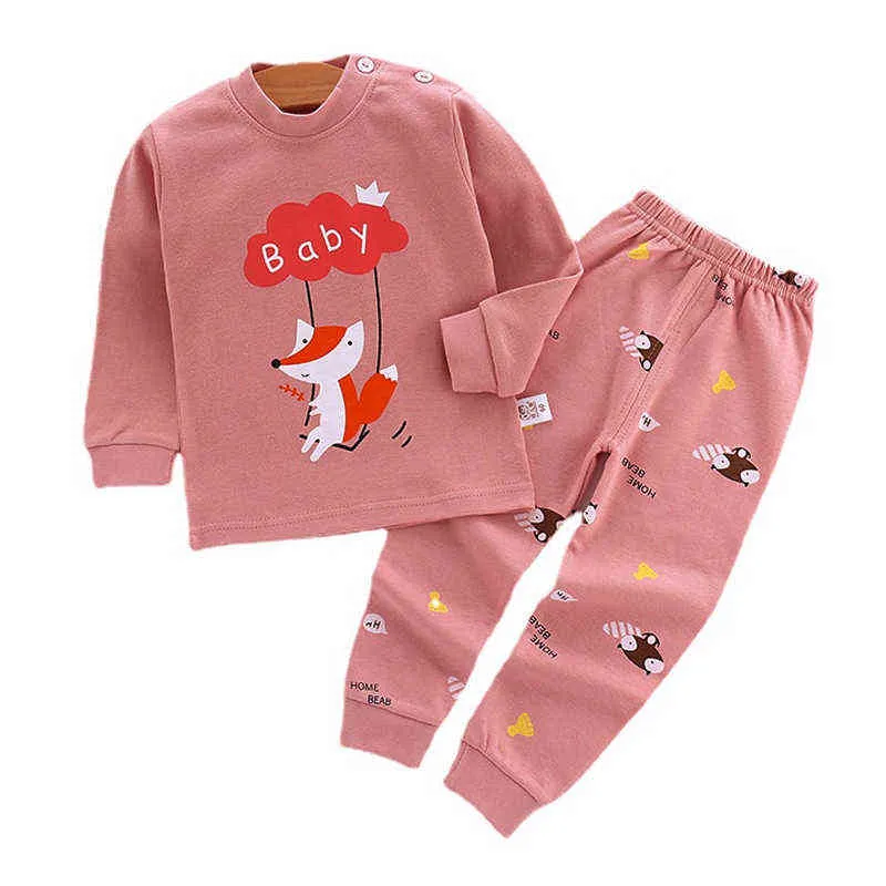 6m 12m 3t 5t garotas pijama conjuntos de manga longa girl set de algodão de algodão o-pescoço sleepwear crianças roupas terno toddler coelho cisne gato y220310