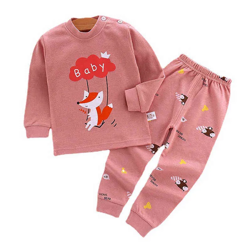 6M 12M 3T 5T ​​Girls Pajama наборы с длинным рукавом Девушка Детская набор хлопчатобумажных ушевитель для съемки Детская одежда костюм малыша кролик лебедь кошка Y220310
