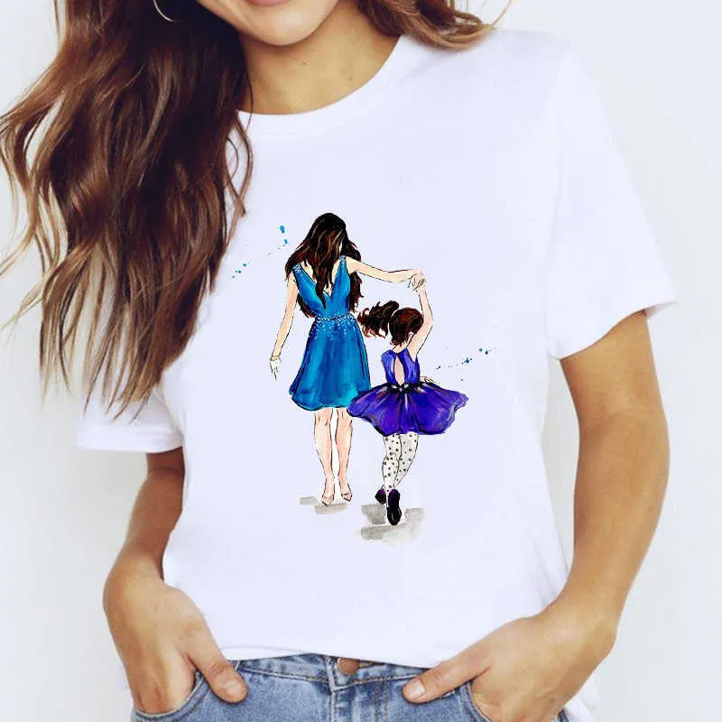 T-shirts top para mulheres desenhos animados mamãe harajuku menina mamãe amor kawaii cópia senhora gráfico t camisa senhoras t-shirt t-shirt x0527