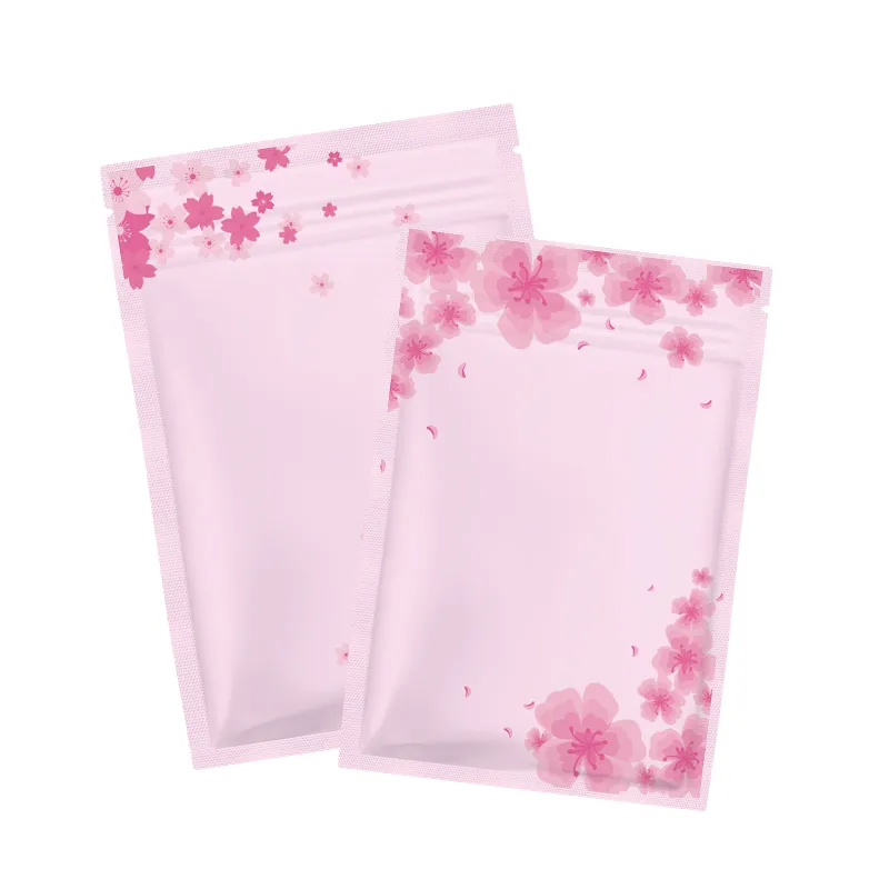 1000ピンク/ロットピンクチェリー花の自己シールジッパーロックバッグの小さなフラットフォイルのギフト袋のための宝石/粉体包装/化粧袋