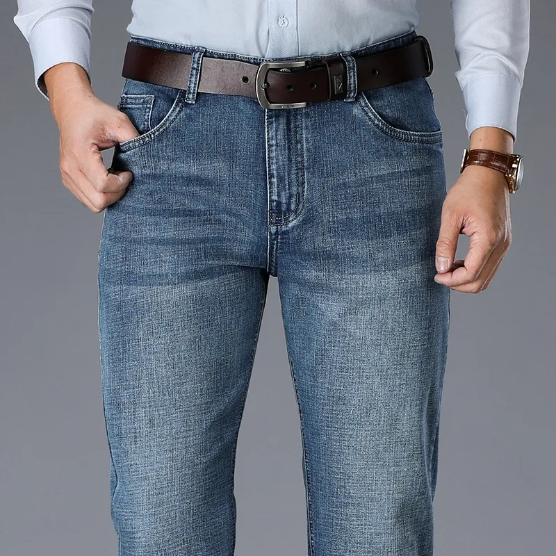 Pantaloni da uomo in denim elasticizzato moda business stile classico vestibilità regolare jeans stragith pantaloni da uomo blu e nero 210318