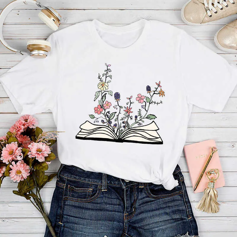 T-shirts Women 2021 Floral Butterfly Cute Vintage Summer Clothing 90s Tshirt Top Lady Print Clothes Graphic Female Tee T-Shirt X0527