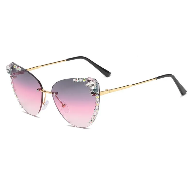 Lunettes de soleil Cat Eye for Women Luxury Luxury Sunage Sun Glasses Bling Diamond Fashion Eyeglass Pink Shades Gafas de Sol261Q