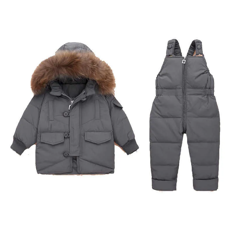 Kış çocuk giyim setleri kar takım elbise ceketler + tulum 2 adet set erkek bebek kız ördek aşağı palto yürümeye başlayan çocuk kız giysileri 210916