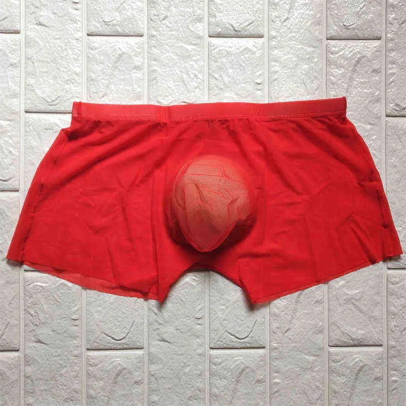 Lingerie sexy Sous-vêtements transparents Boxers pour hommes Confortables Respirant Net Fil Boxer U convexe Shorts Culottes Cueca Masculina H1214