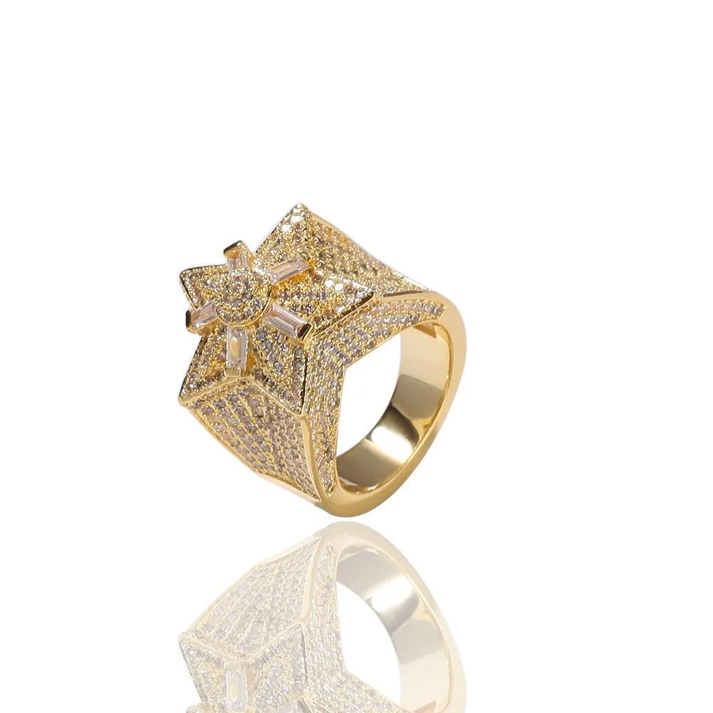 Micro pavé de zircone cubique glacée, bagues étoiles glacées pour hommes et femmes, bague en or Hip Hop, bague de mariage complète en diamant, bijoux 337x