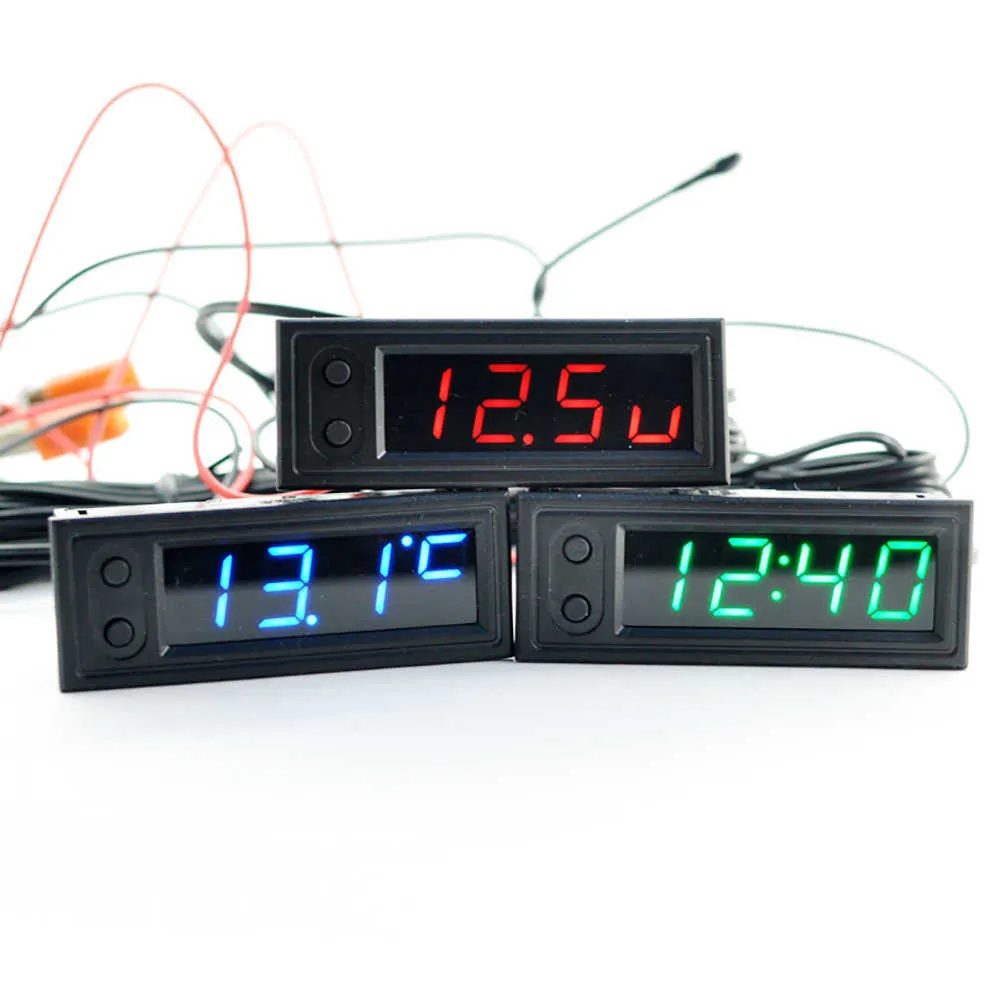 Nuovo multifunzione fai-da-te Orologio ad alta precisione all'interno e all'esterno Temperatura dell'auto Monitor di tensione della batteria Misuratore di pannello DC 12V Dropshi