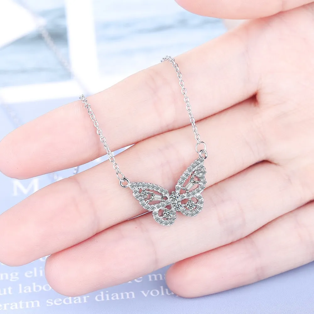 Edelstahl Schmuck Halskette Schmetterling Anhänger Zirkon Koreanische Mode Partei Zubehör Hohe Qualität 509