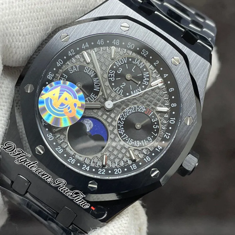 APSF 41 mm Perpetual Calendar 26579CE A5134 Automatyczne męskie zegarek Superlumed Blue Tekstrutowany Księżyc Faza czarna ceramiczna obudowa i BR303M