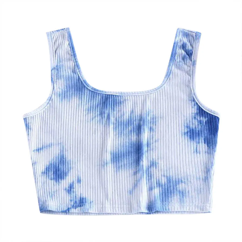 Letni Tank Top Kobiety Ladies Streetwear Tie-barwnik Print Bluzka Bez Rękawów Pulower Kamizelka Tank Crop Tops Koszulki Y0622