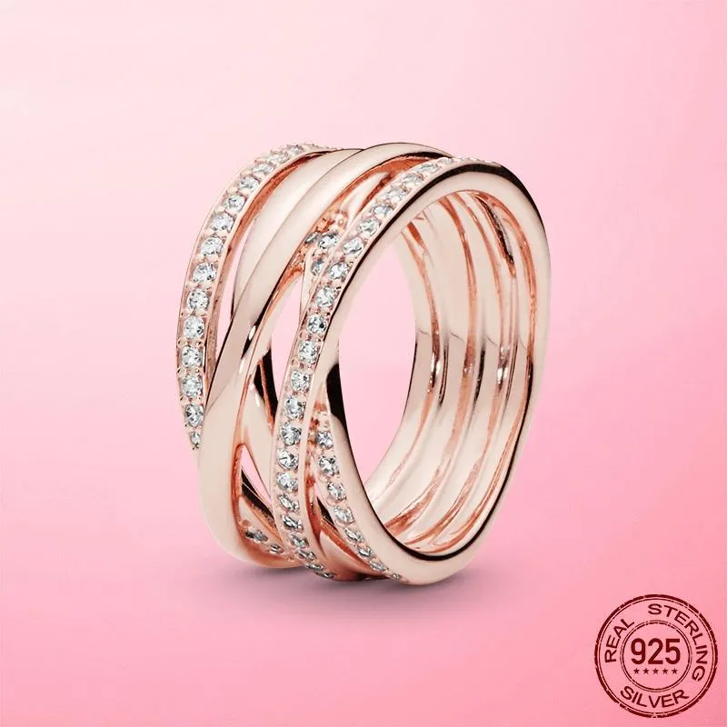 925 Sterling Silber Rose Gold Ring Herz Gänseblümchen Blume Feder Ring für Frauen Original Schmuck Verlobungsgeschenk