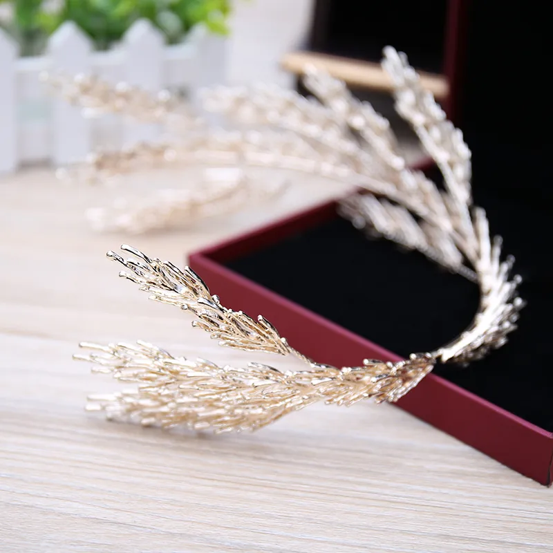 Tiara de folha de ouro com coroa barroca irregular, joias para cabelo, acessórios de casamento, princesa, tiara de noiva, faixa de cabelo 2202233222958