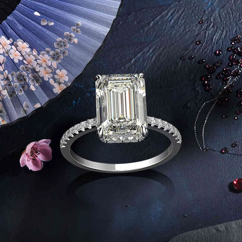 OEVAS véritable 925 argent Sterling coupe émeraude créé bagues de mariage en diamant Moissanite pour les femmes bague de fiançailles de proposition de luxe