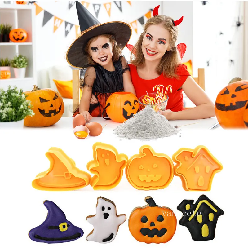 / set ustensiles de cuisson Halloween Biscuit moule citrouille fantôme thème plastique emporte-pièce plongeur Fondant Sugarcraft chocolat moule T2I52769