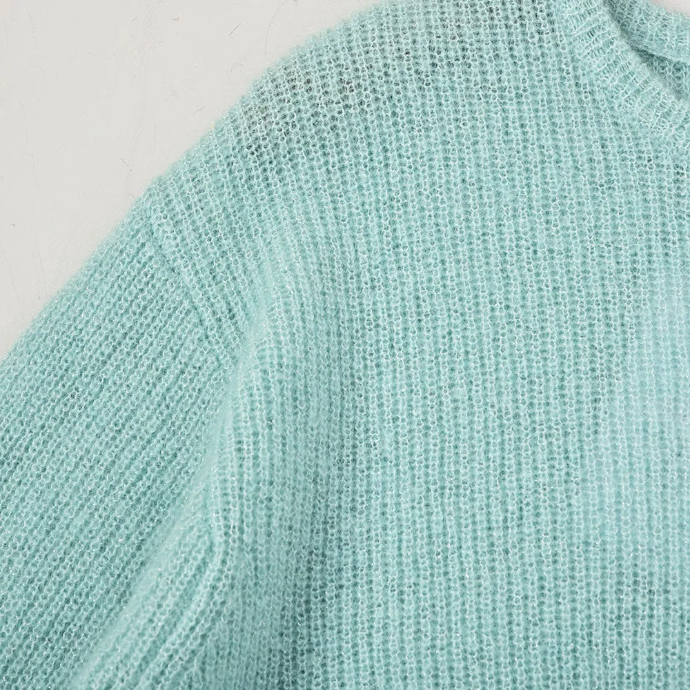 2021 Jesień Spadek Z Długim Rękawem Okrągły Neck Zielony Solid Color Moher Knitted Sweter Style Luźne Krój Trójniki Kobiety Moda Niktki Topy G1212011