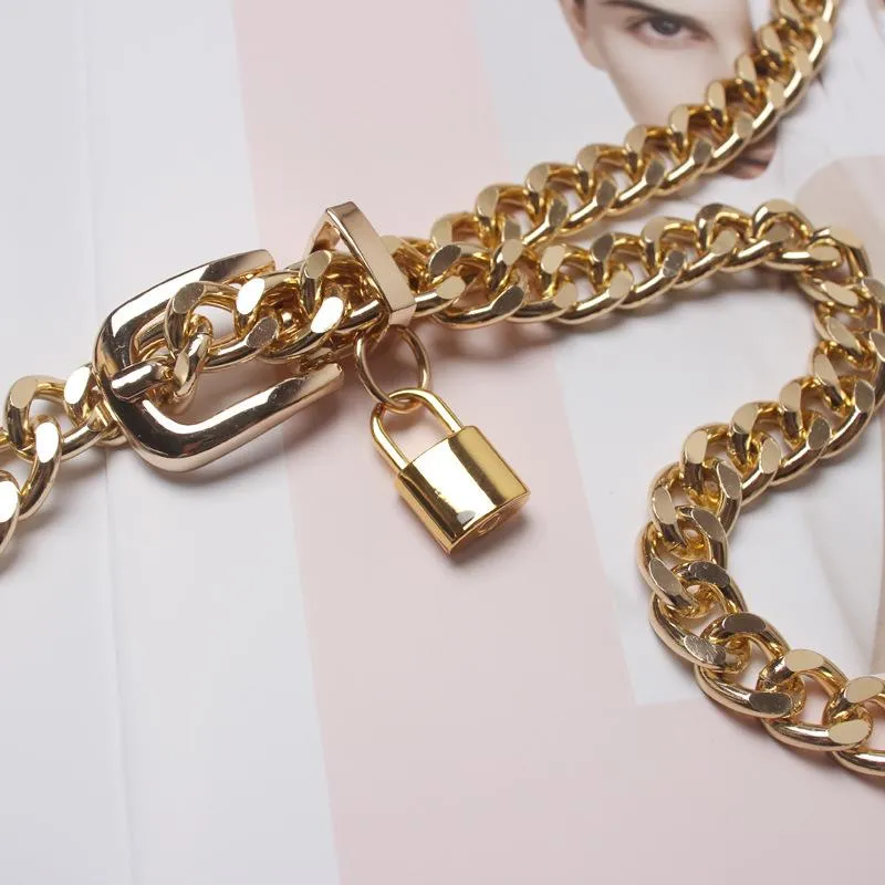 Cinturón de la cadena de oro Cinturones de metal para mujeres Llave de llave cubana Punks Vestido de la cintura Long Ketting Riem Cummerbunds342i