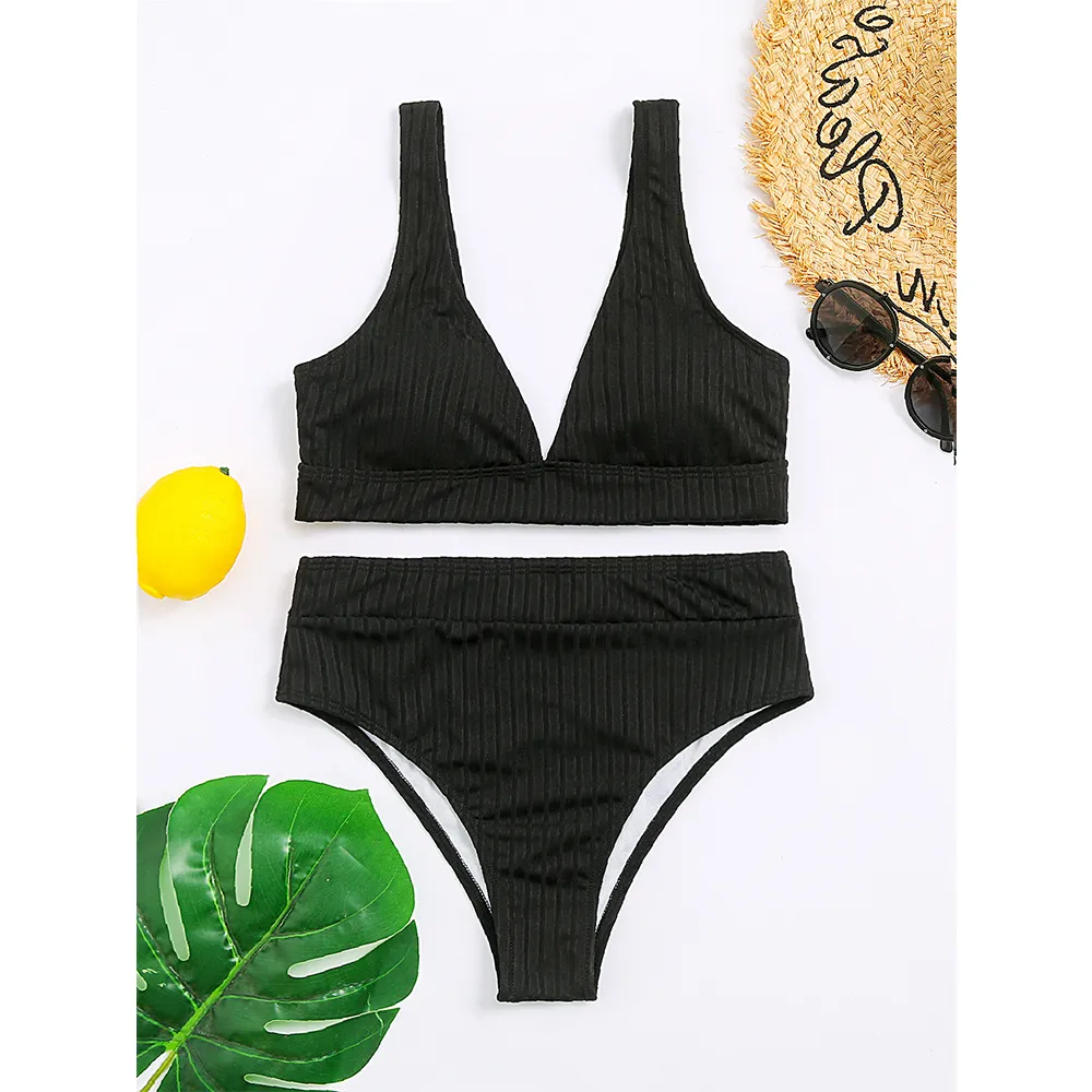 Sexy High Waist Bikini Set Swimsuit Women New Bandeau Swimwear Print Floral V neck Bathing Suit Beachwear Biquini Female 210319