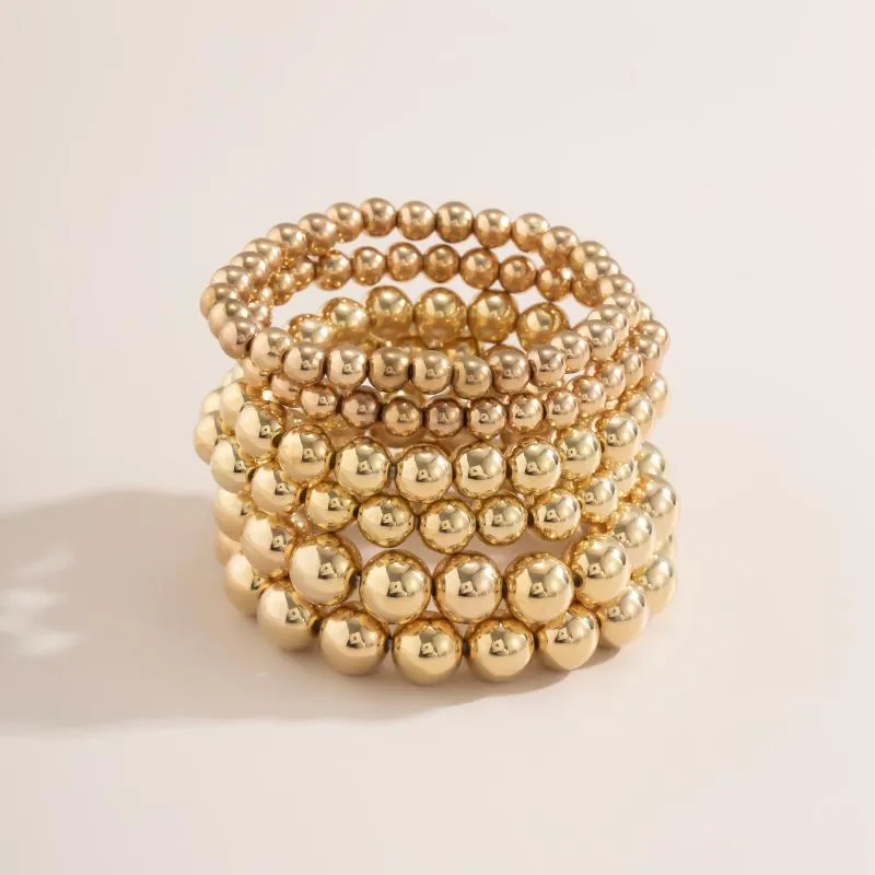 6 pçs conjunto 6mm 8mm 10mm cor de ouro contas pulseira para mulheres na moda declaração grande redondo frisado artesanal pulseira moda jóias bead204s