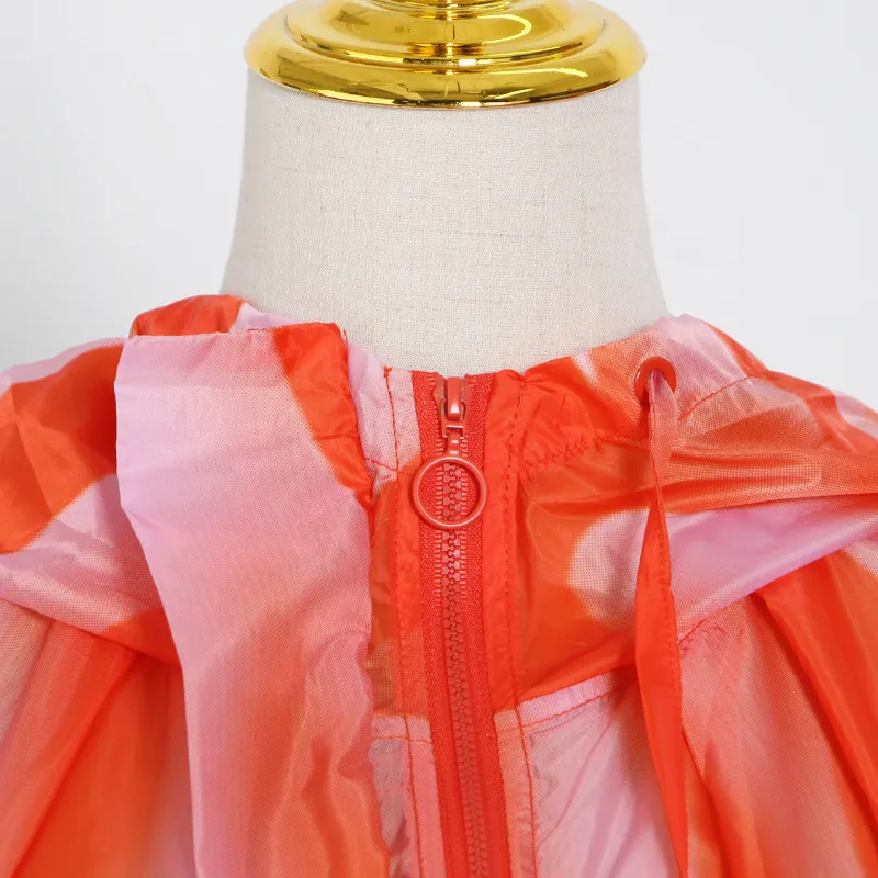 [EWQ] moda verde verano Hit Color estampado teñido punto rosa cárdigan corto con capucha Tie-dye protector solar ropa mujer 16F1044 210423