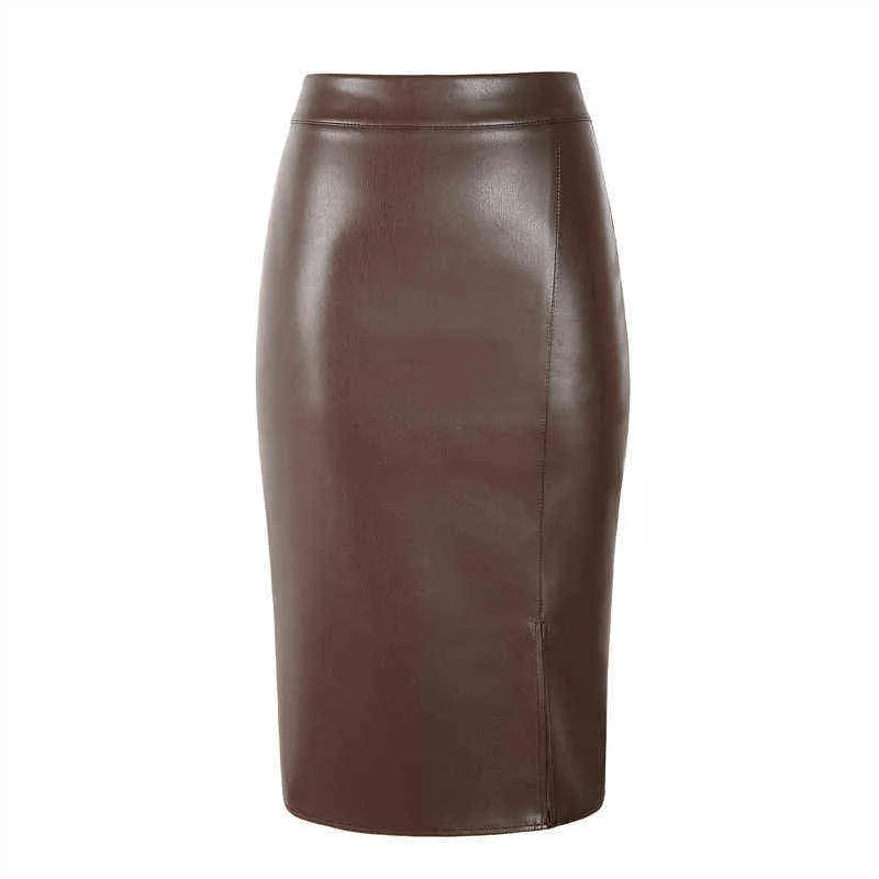 Neophil Black Front Split PU Jupe crayon en cuir moulante taille haute hiver mode élégante jupe au genou Faldas S21702 211120