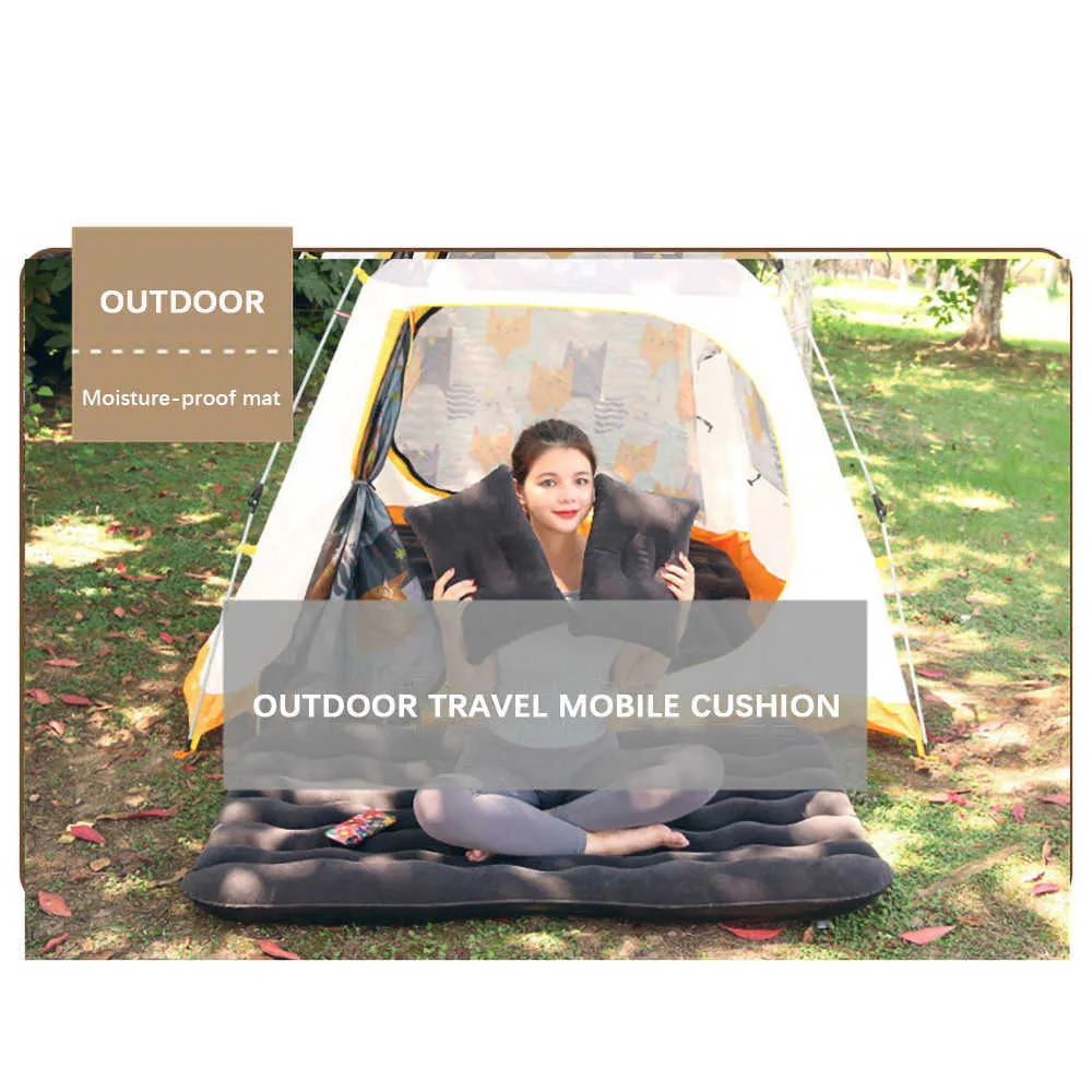 Matelas pneumatique de voiture Portable Camping en plein air gonflable lit de sommeil pliant oreiller flocage lit de voyage de voiture multifonctionnel