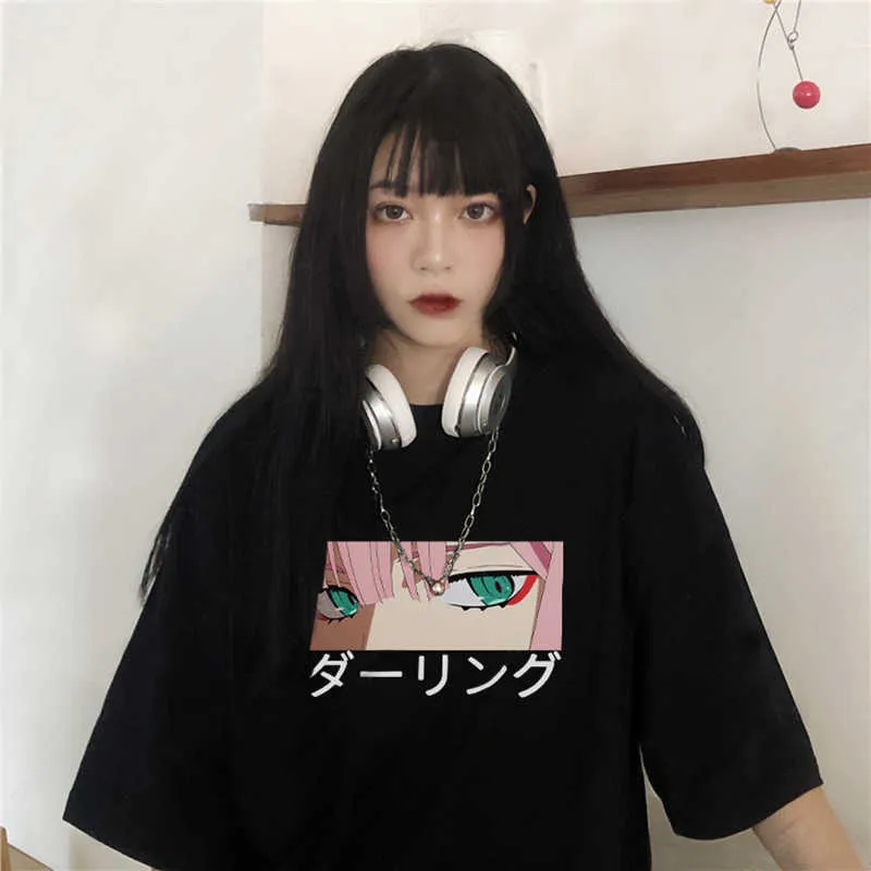 Darling in the franxx anime Harajuku Zero DUE bella ragazza stampa donna top allentato nuova estate manica corta chic T-shirt femminile Y0629
