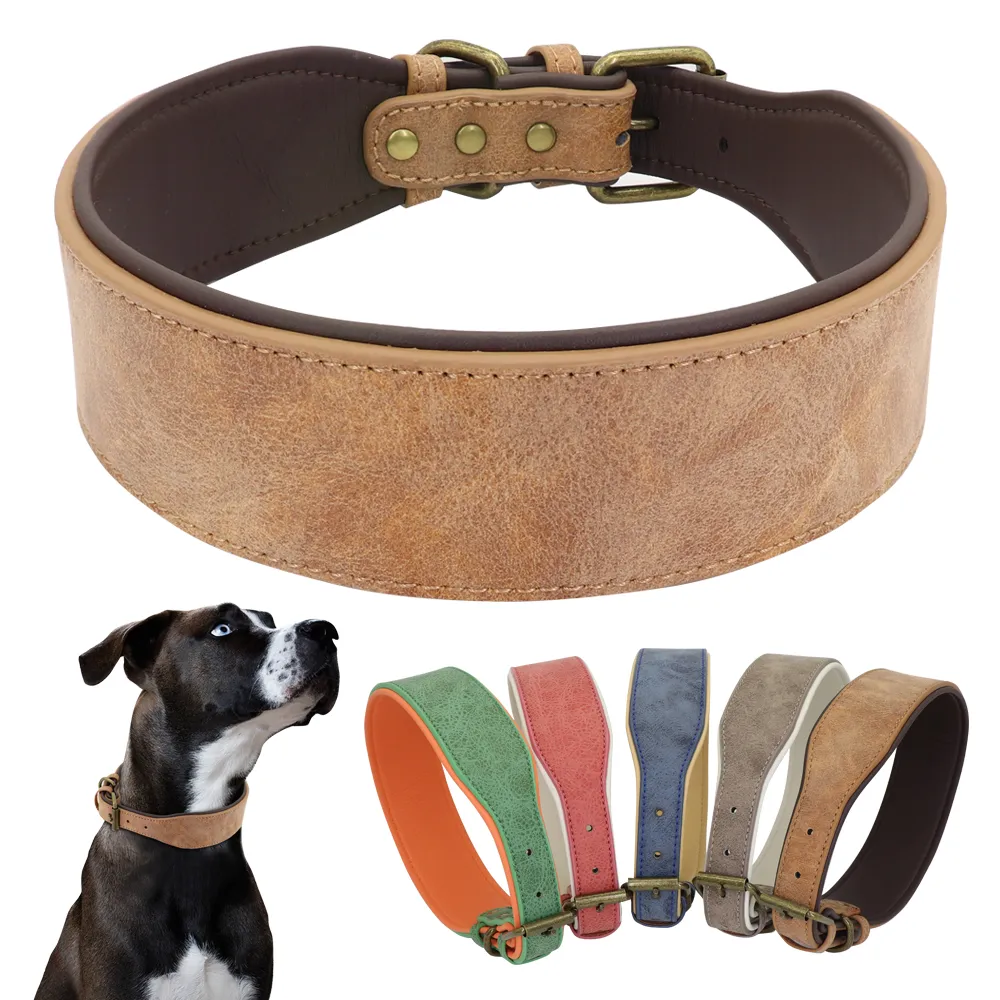 Wide Leather Dog Collar Large Soft Padded Pet Collars Perro For Medium Pitbull German Shepherd Bulldog XL 2XL6109596