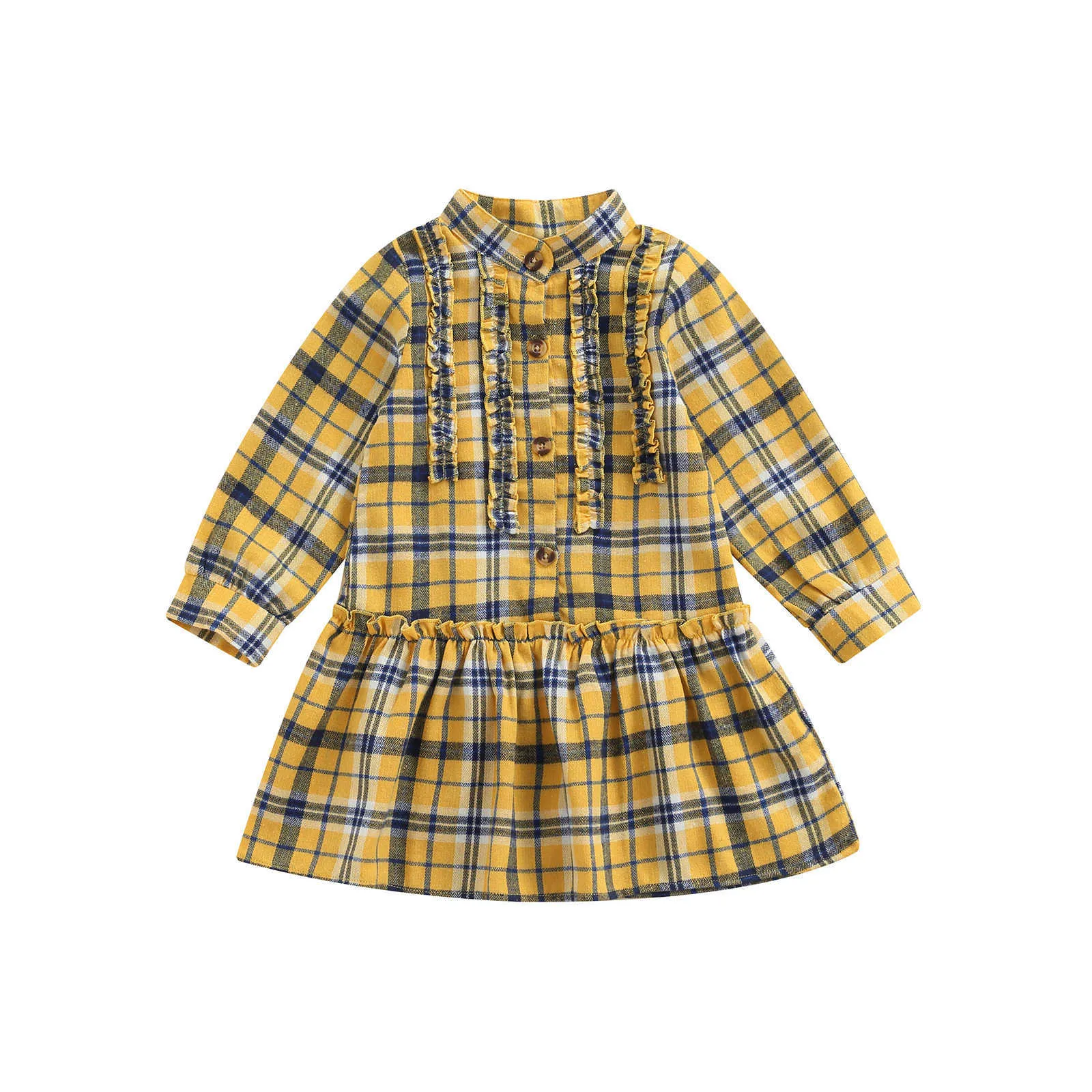 Kleinkind Baby Mädchen Kleidung Klassische Plaid Kleid Rüschen Langarm Casual Kleider Prinzessin Herbst Winter Outfits G1026