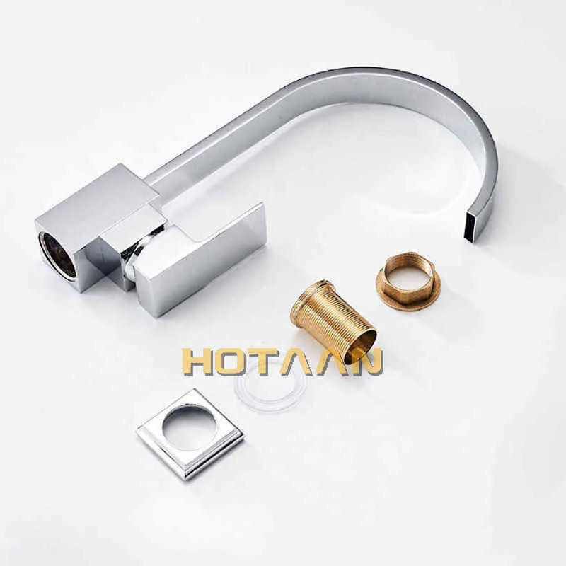 Keukenkraan 360 Graad Swivel Massief Messing Keuken Mixer Koud en Keuken TAP Single Hole Water Tap Verchroomd 211108