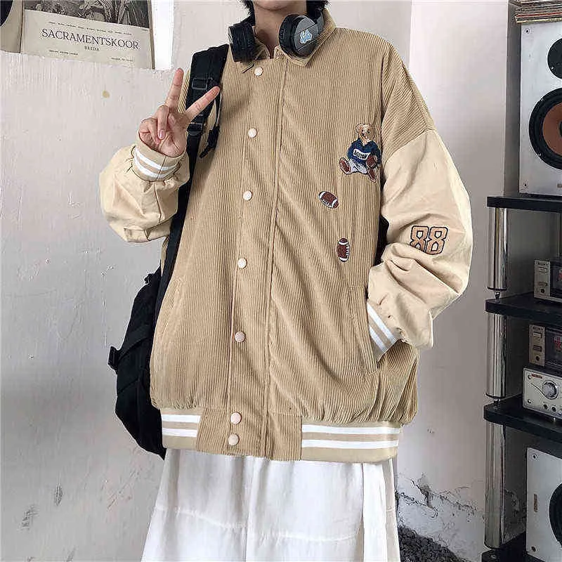 Women Baseball Uniform Autumn Coat Jacket for Women Harajuku High Street Style Coat Loose Plus Size BF Stitching Bomber Jacket 211105