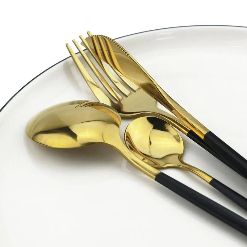 ディナーウェアセットホワイトゴールドカトラリーステンレス鋼平らな製品食器セットデザートサラダフォークlnifeスプーンキッチン298q