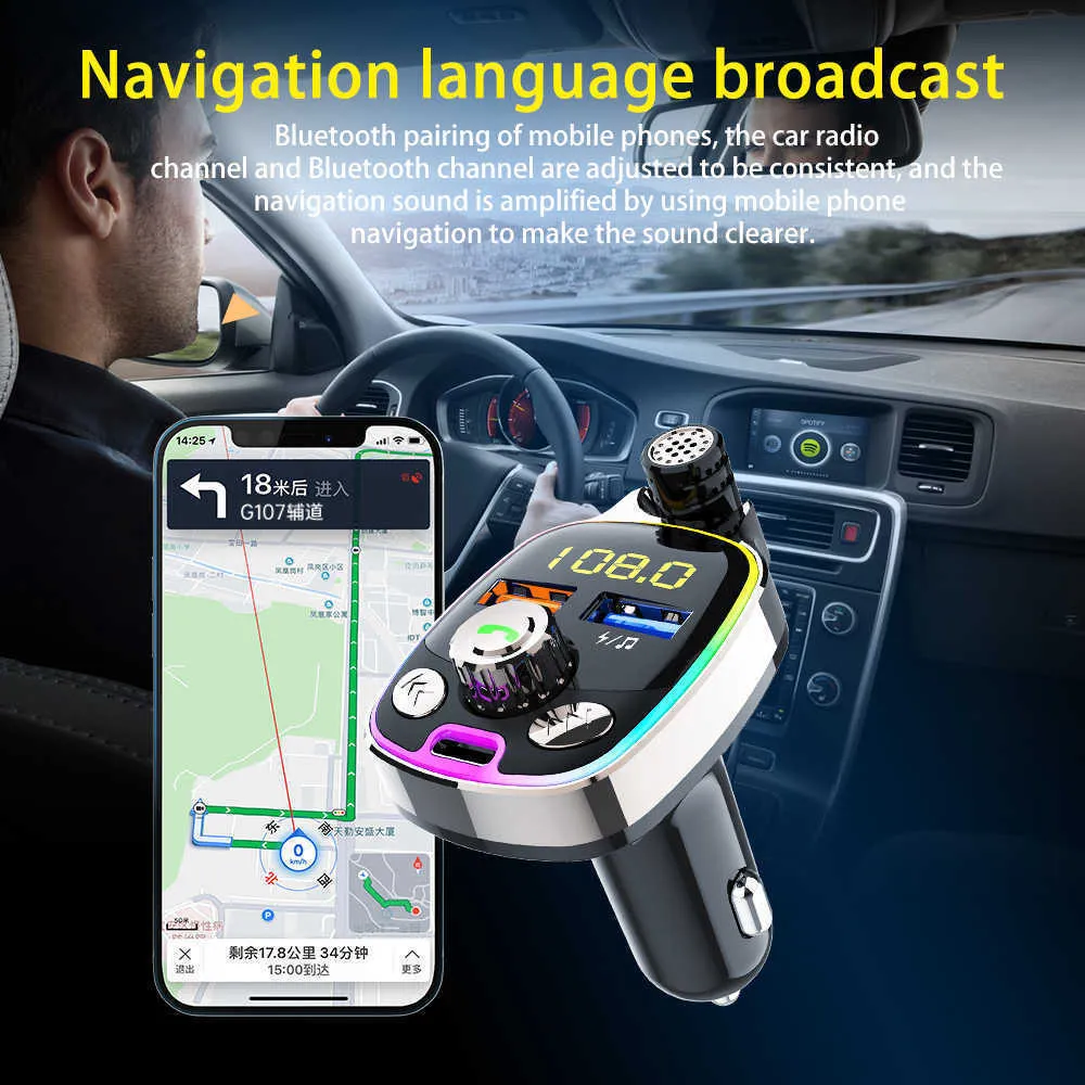 Bluetooth Car 5.0 Car FM Trasmettitore TF U Disco Play 3.4a Dual USB caricabatterie Handsfree Audio Ricevitore Auto MP3 Music Player