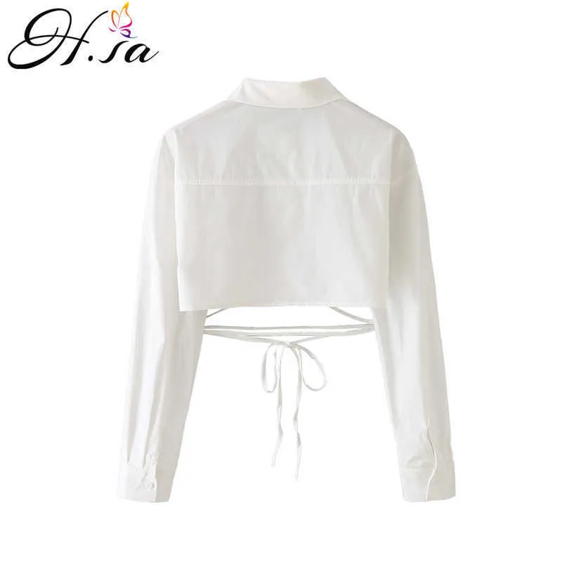 HSA BLOUSES Women Classy Temperament Design Ins Summer White Chic Elegant Korean Style Blusa Pure Casual White Bandage Tops 210716