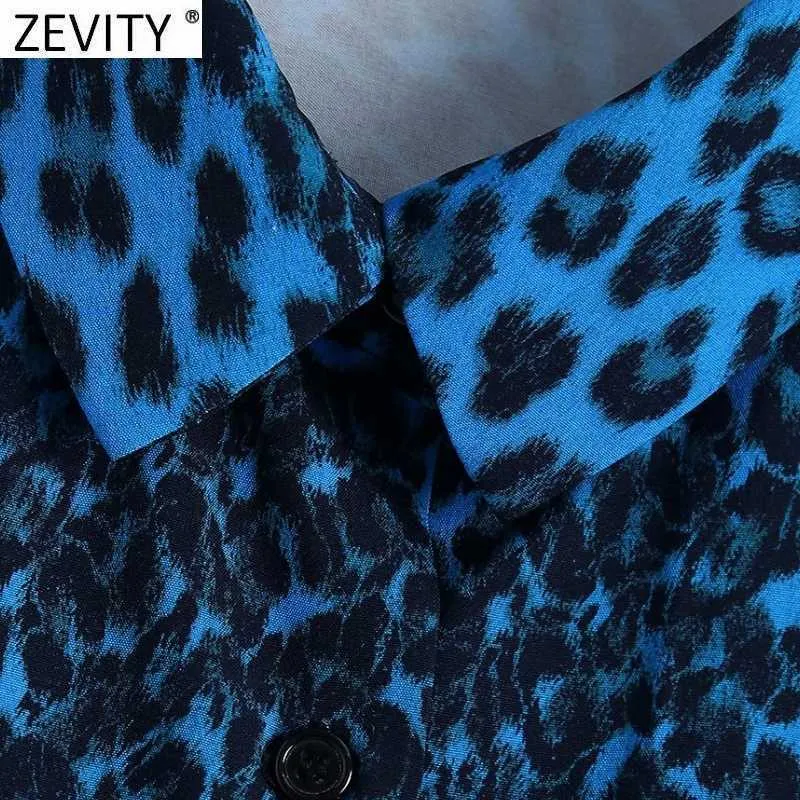 Zevity Frauen Vintage Leopard Print Breasted Smock Bluse Weibliche Langarm Business Kimono Shirts Chic Blusas Tops LS7657 210603