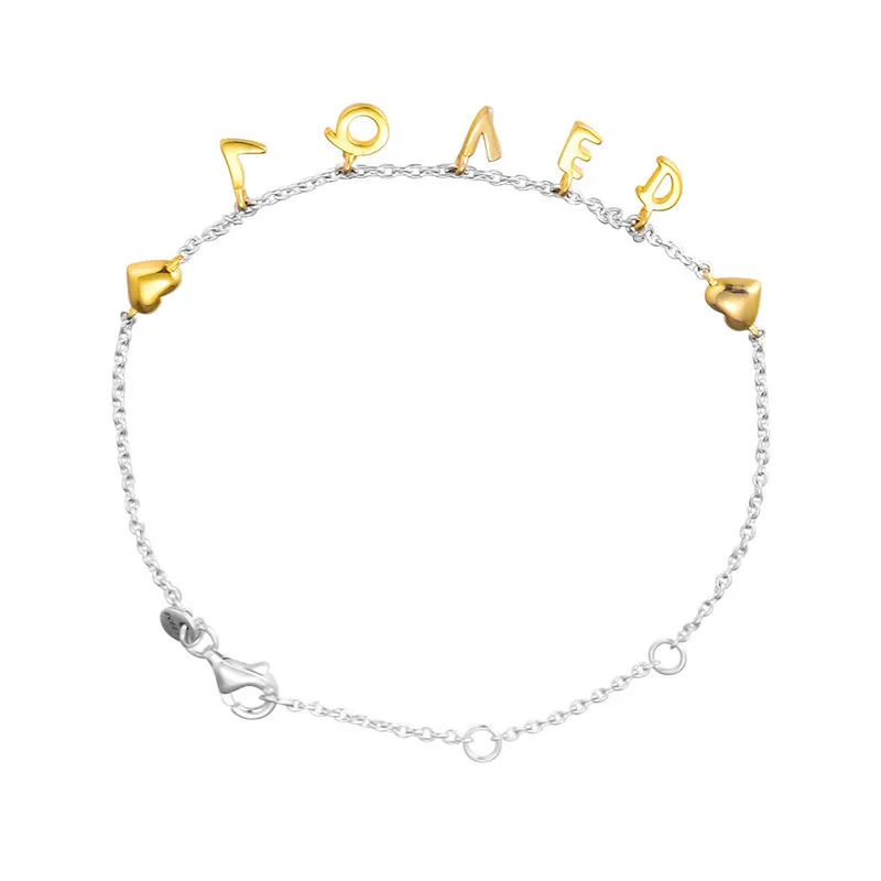 Lettre aimé Script brillant femmes 925 chaîne en argent Sterling Bracelets bijoux coeur doré cadeau de saint valentin