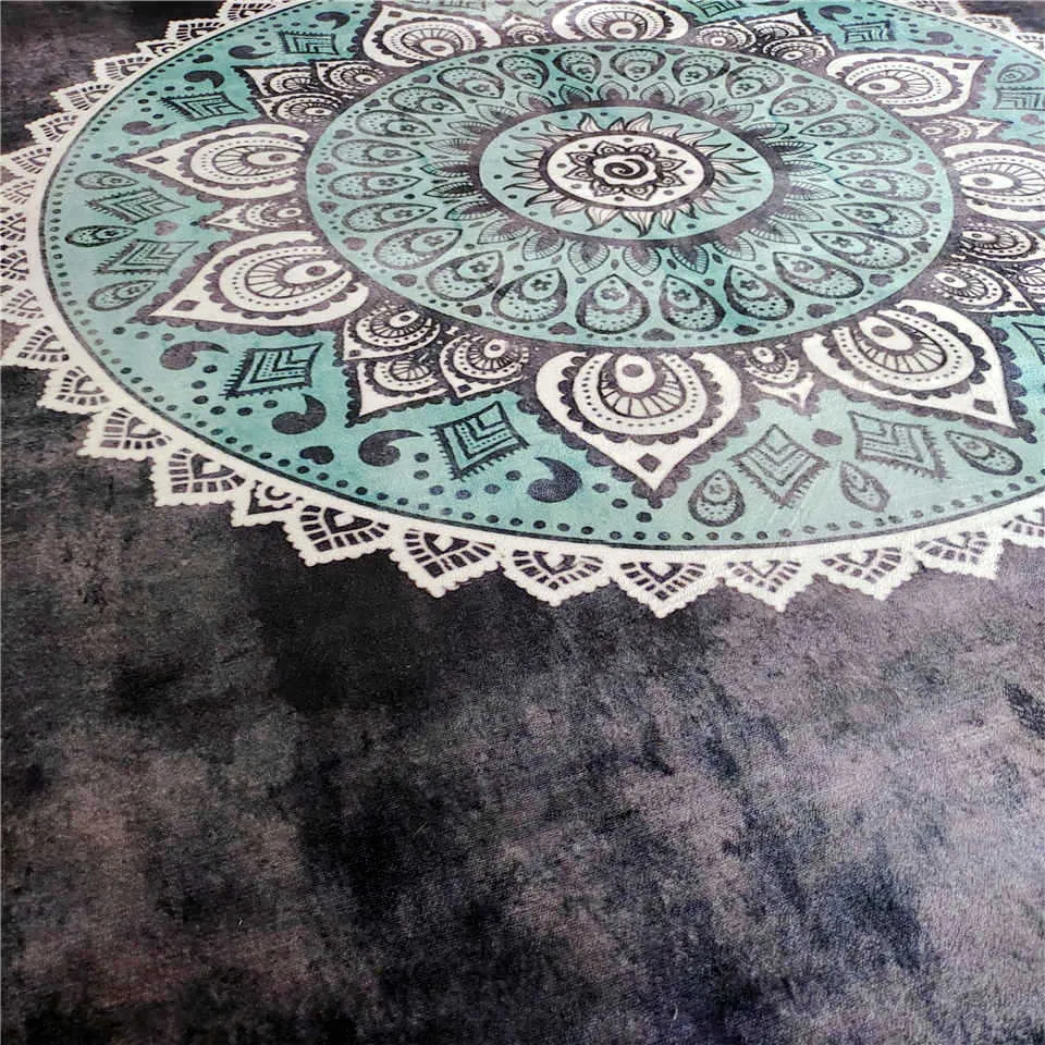 Gris bleu Mandala tapis Vintage Europe Simple chambre chevet tapis nordique Style ethnique tapis couloir cuisine tapis tapis 210727