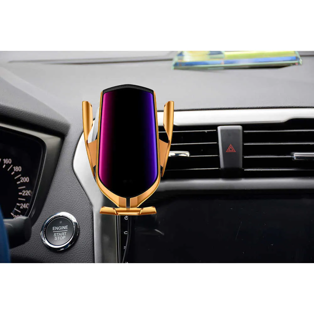 Fixação automática Qi 10 W Carregador sem fio Suporte para telefone no carro Sensor infravermelho inteligente Suporte para ventilação de ar Suporte para celular