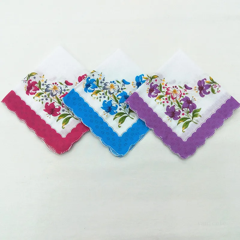 Ladies Handkerchief Colours Crescent Printed Cotton Floral Hankie Flower Embroidered Handkerchief Colorful Pocket Towels T2I51788