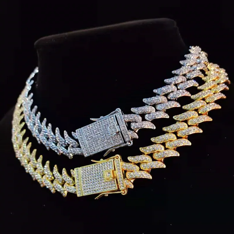 Mężczyźni Hip Hop łańcuch Naszyjnik 20 mm cierniste łańcuchy kształtu Bling Męska moda biżuteria hiphopowa na prezent urodzinowy 2202222205A5692724