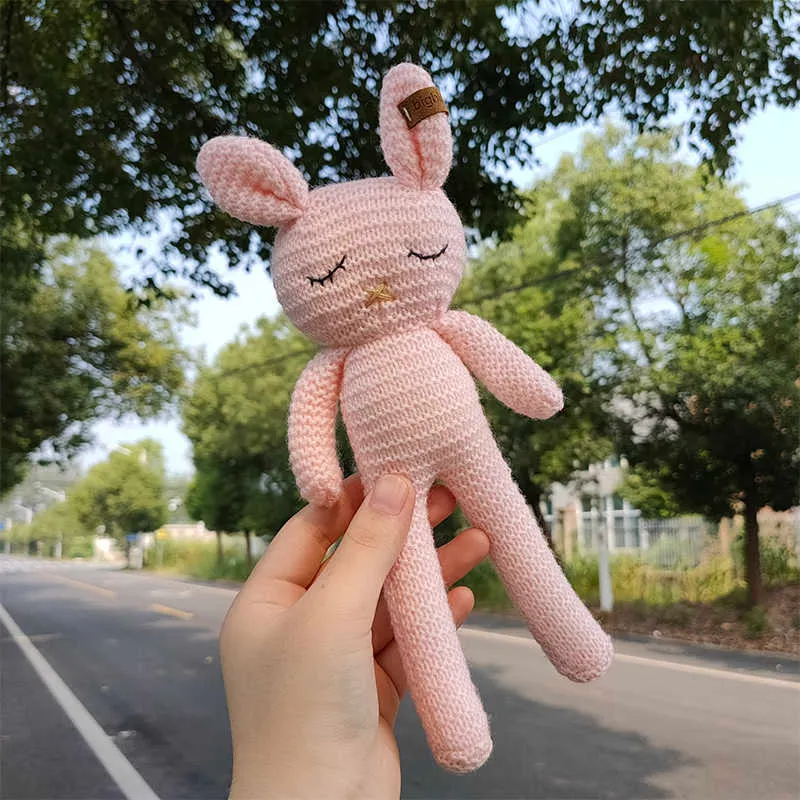 Handmade Rabbit Crochet Wool Doll Animal Stuffed Plush Toy Baby Soothing Sleeping Gifts for Kids Birthday 210728