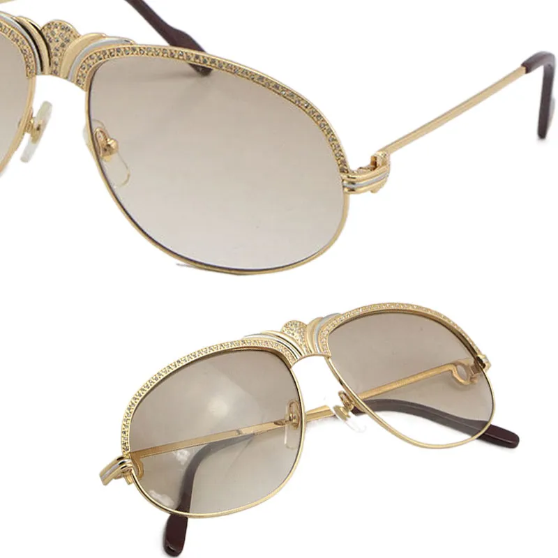 Hela säljer Diamond Men Metal Solglasögon 18K Gold Vintage Women Glasögon unisex 1112613 Mindre Big Stones C Dekoration för D2766