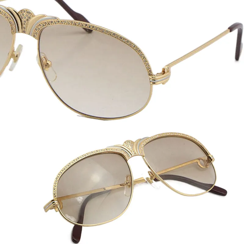 Vente entière de diamants hommes lunettes de soleil en métal or 18 carats Vintage femmes lunettes unisexe 1112613 petites grosses pierres C décoration pour D271R