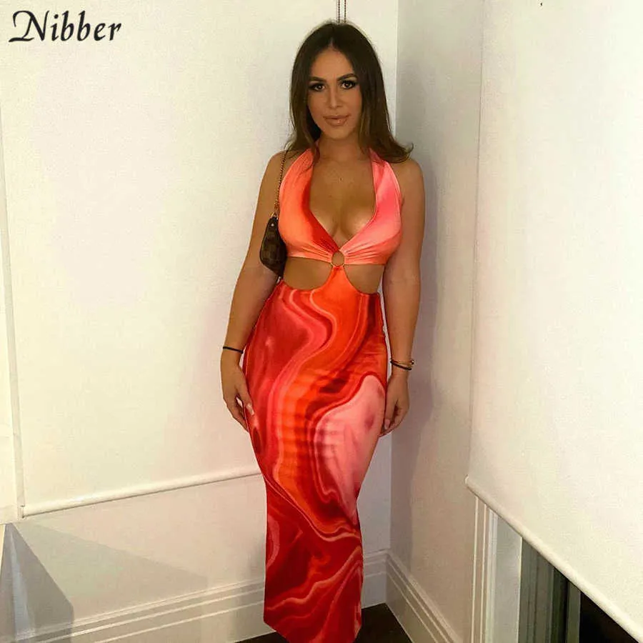 Nibber Summer Beach Disual Vacation Clothing Hollow Out Dresses for Women’s 2021 Sexy Club Party Ware Graphics Long Temale Y0726