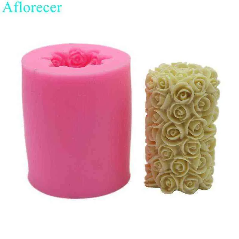 3D Rose Flower Candle Silicone Mold DIY Gypsum Plaster Mould Cylinder Shape Silicone Soap Candle Molds H1222289T