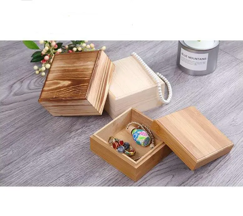 Vierkante houten opbergdoos massief houten doos sieraden doos bamboe opbergdozen 12.5cmx12.5cmx6.5cm