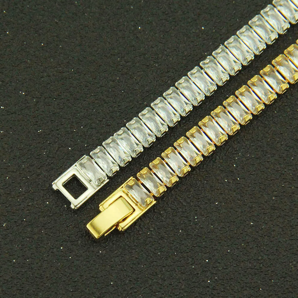 Square Magic Wand Neck Ras halsband, 7mm bred, tennis kedja, kubansk slips, is silver, alla pebble kristall, 18 tum hip-hop smycken Q0809